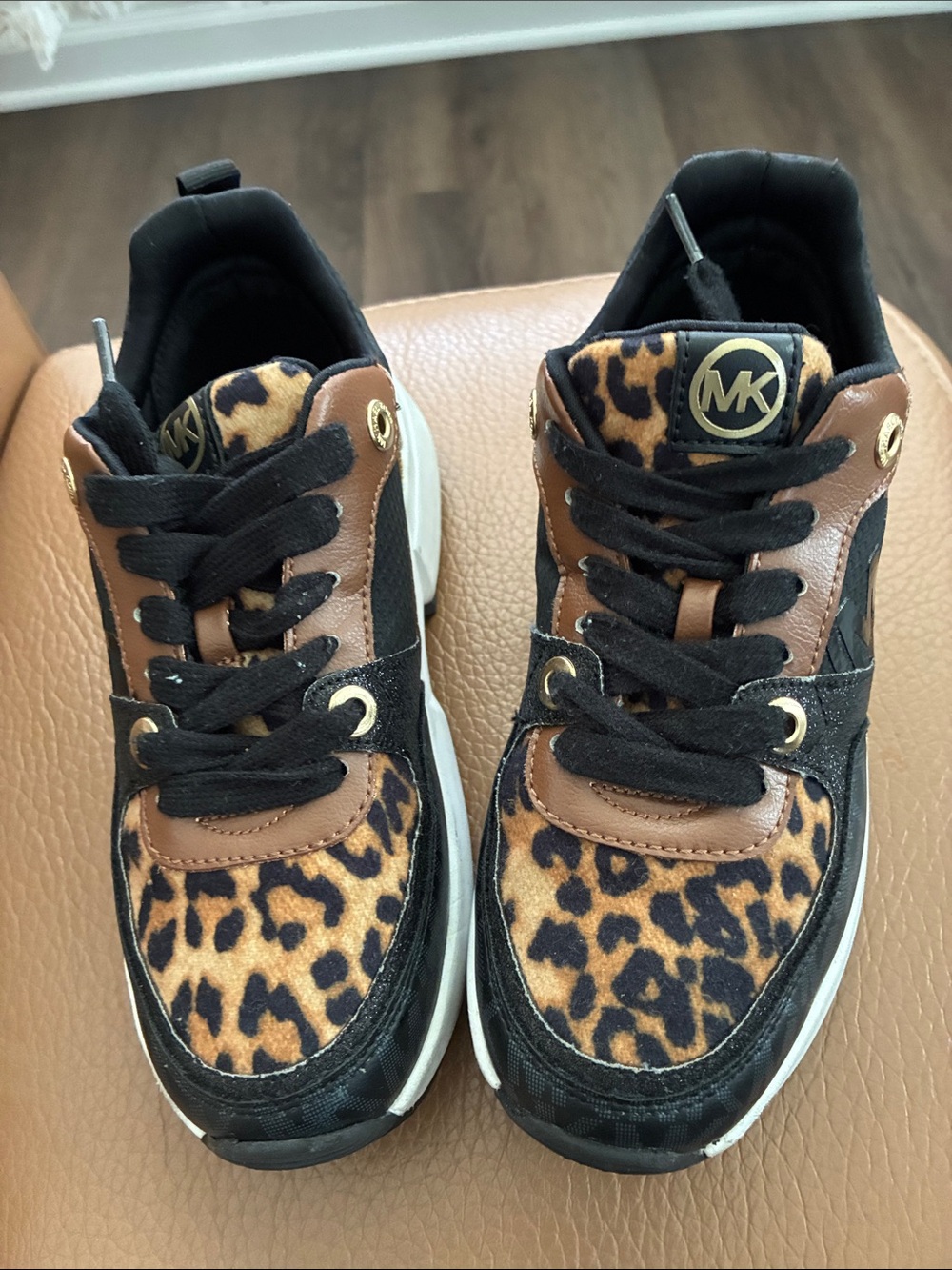 Michael Kors Kids Leopard Sneaker with Black & Brown Accents Girls Size2